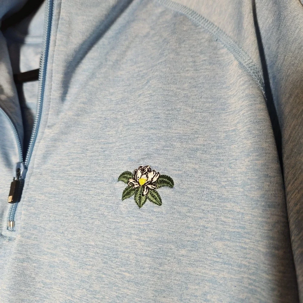 Foot Joy Mens M Blue 1/4 Zip Long Sleeve Performance Pullover Embroidered Flower